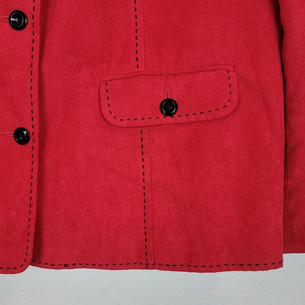 Alfred Dunner Womens Red Faux Suede Jacket Sz 16 Button Front Lined Blazer - Picture 3 of 6